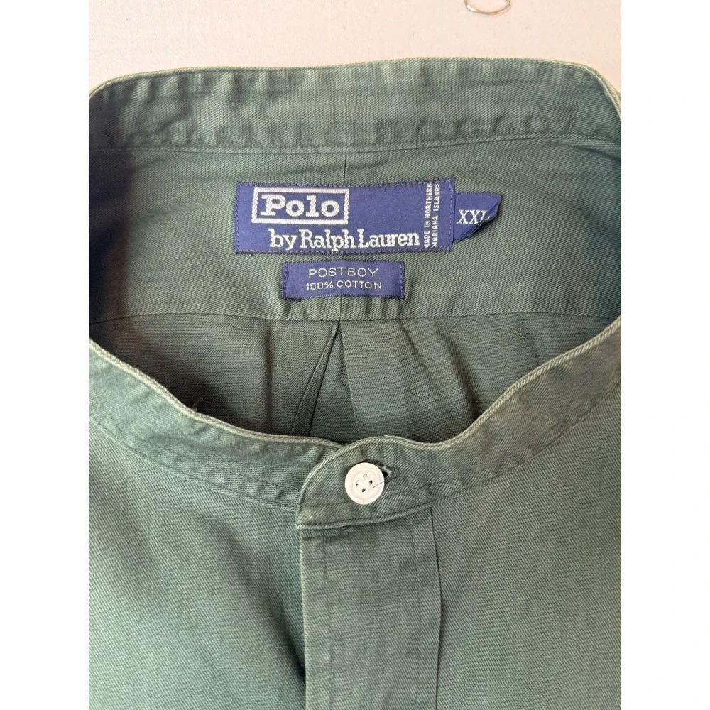 Vintage Polo Ralph Lauren Postboy Band Collar Custom Fit XXL Green Cotton Shirt